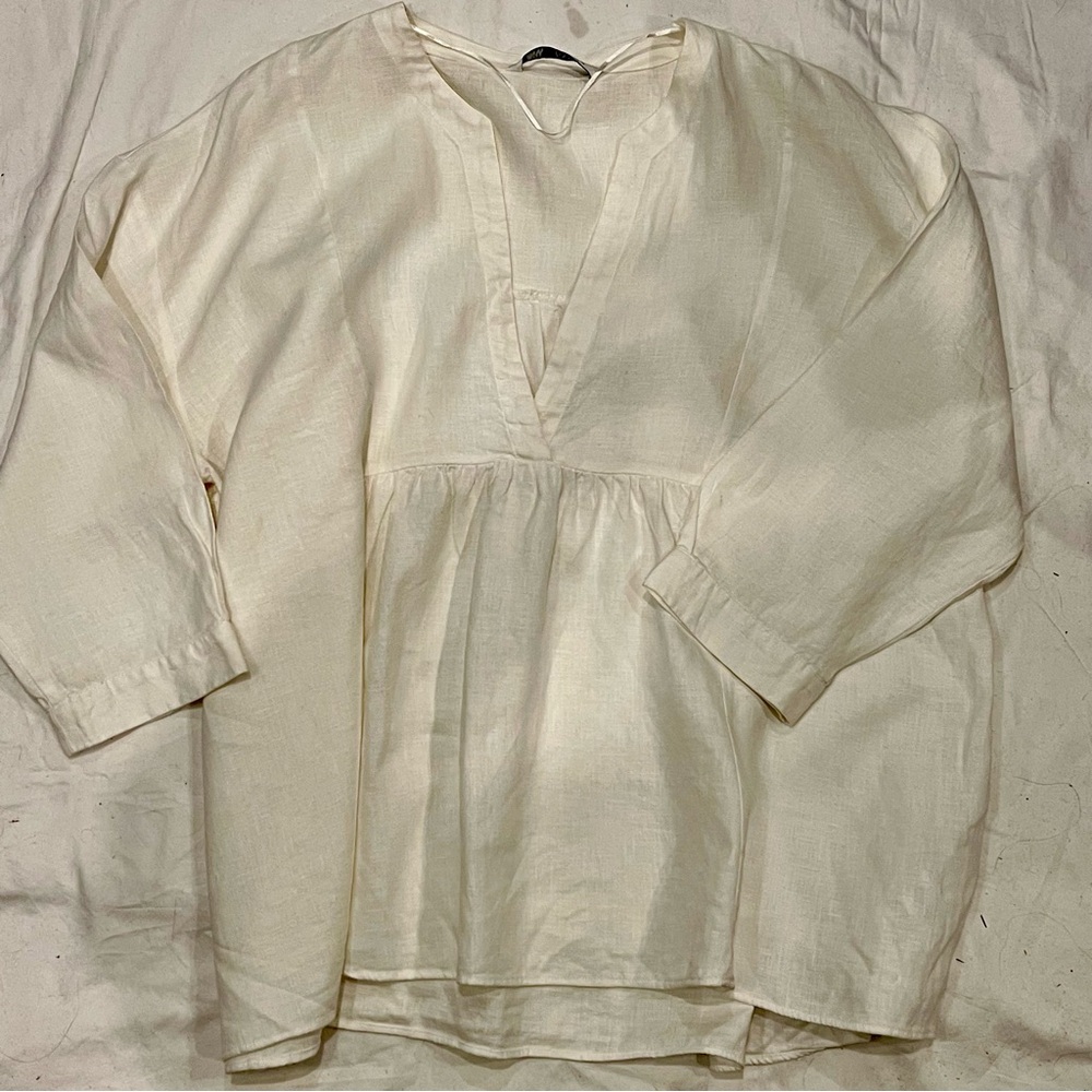 Zara White Linen V-Neck Tunic Top. Size XL. Excellent used condition. - Picture 9 of 12